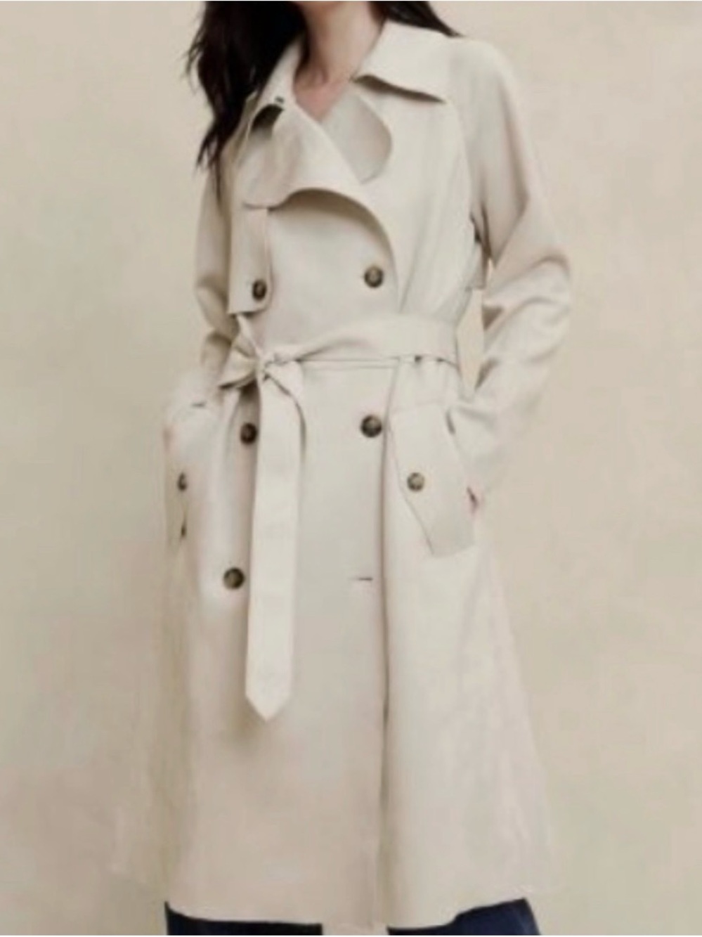 Banana Republic Factory Cream Vegan Suede Double-Breasted Trench with Belt